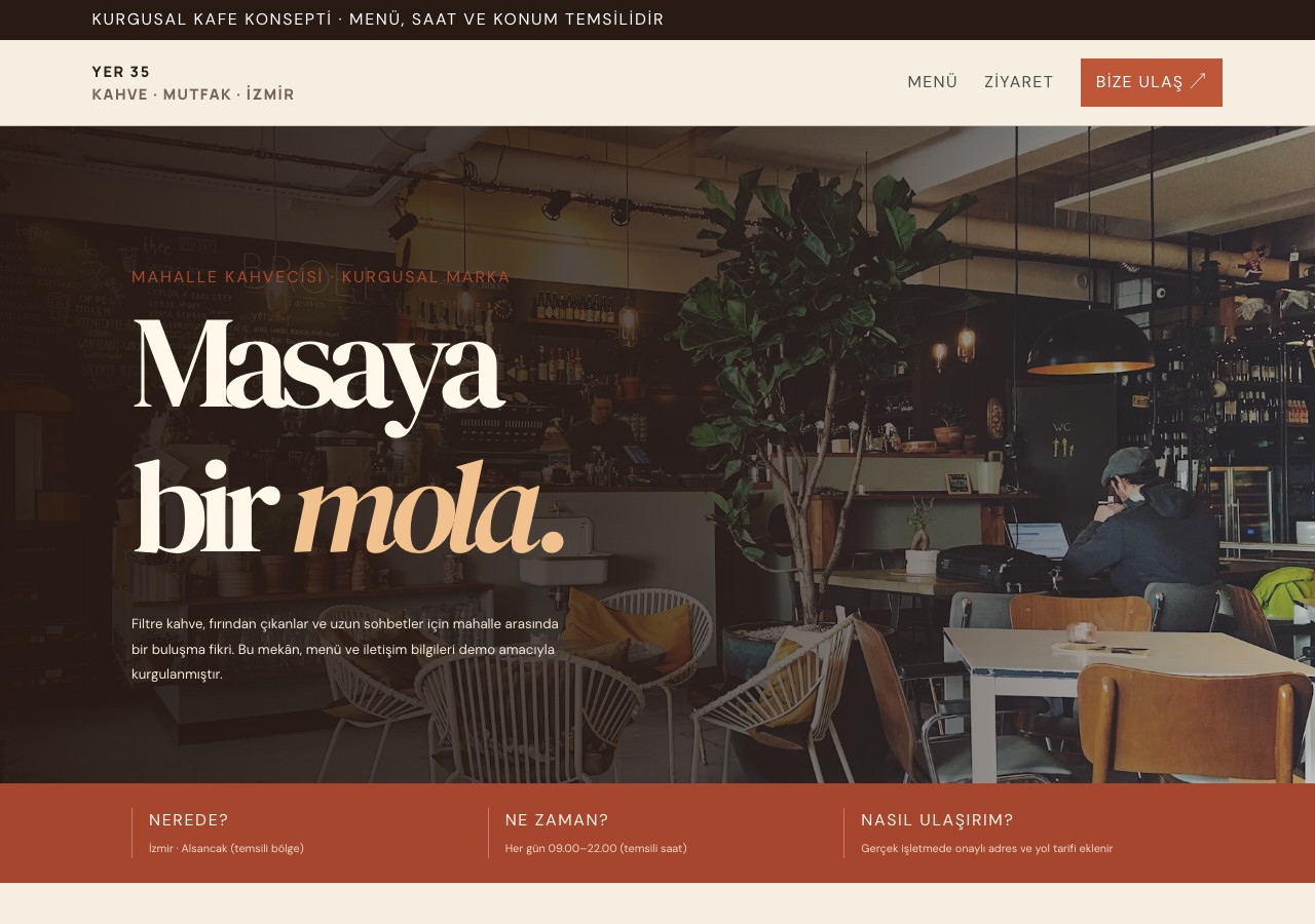 Kurgusal kafe ve restoran sitesi önizlemesi